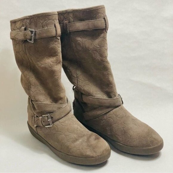 Coach Thelma Suede Logo Embossed Boots - Picture 1 of 7